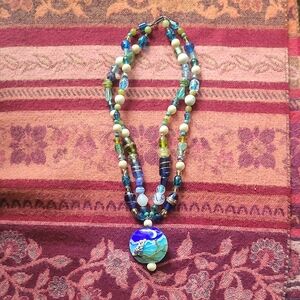 Blue and Green Beaded Necklace